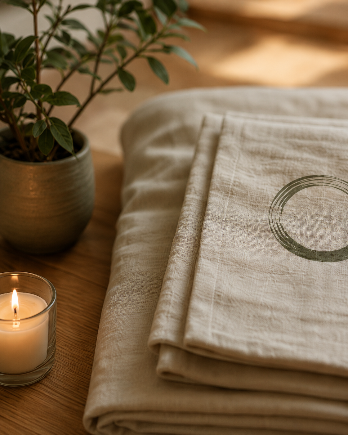 Futon per trattamento Shiatsu in uno studio caldo e raccolto