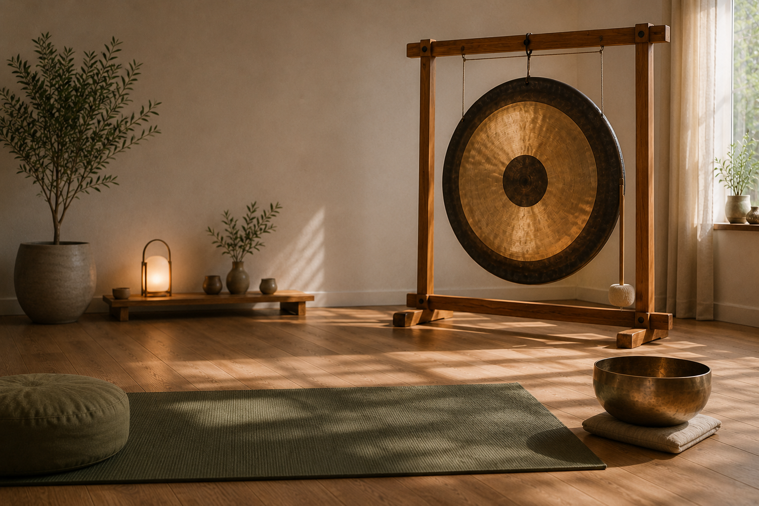 Studio per incontri individuali ed eventi con futon, cuscini, gong e campane tibetane